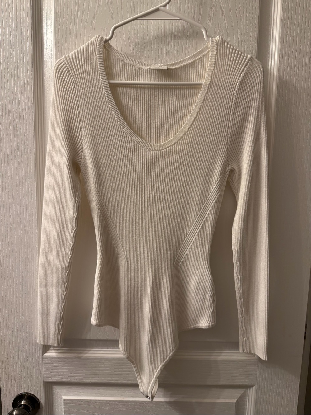 Abercrombie & Fitch Cream Ribbed Scoop-Neck Bodysuit